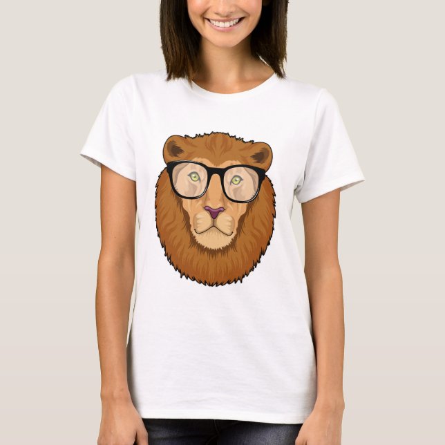 Lion as Nerd with Glasses T-Shirt (Front)
