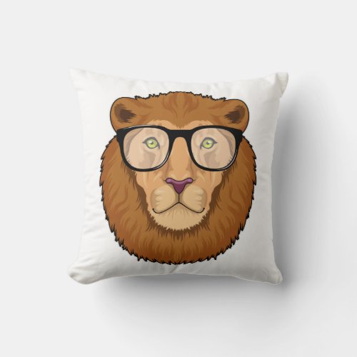 Lion as Nerd with Glasses Throw Pillow
