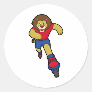 Lion as Skater with Inline skates Classic Round Sticker