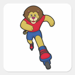 Lion as Skater with Inline skates Square Sticker