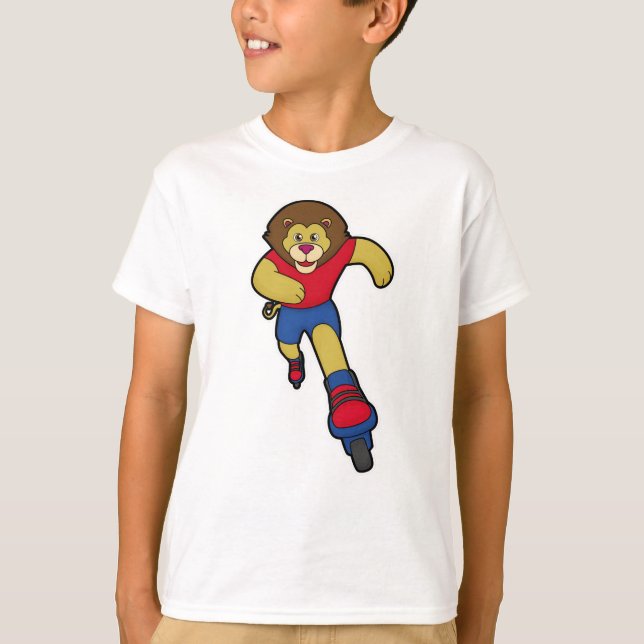 Lion as Skater with Inline skates T-Shirt (Front)