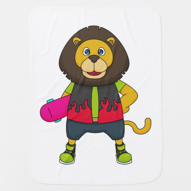 Lion as Skater with Skateboard Baby Blanket (Front)