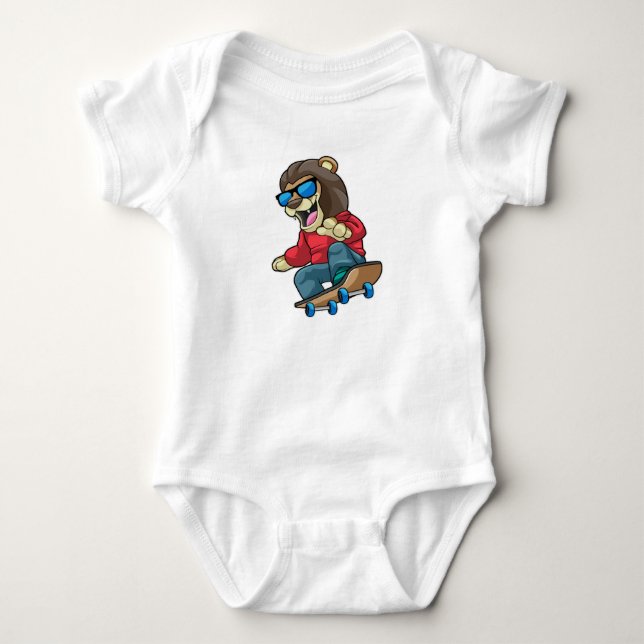 Lion as Skater with Skateboard Baby Bodysuit (Front)
