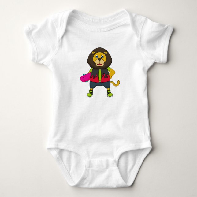 Lion as Skater with Skateboard Baby Bodysuit (Front)