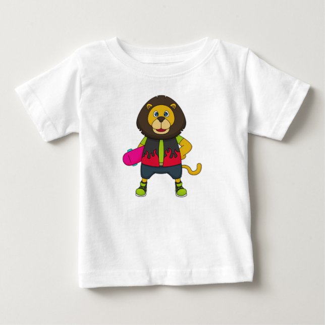 Lion as Skater with Skateboard Baby T-Shirt (Front)
