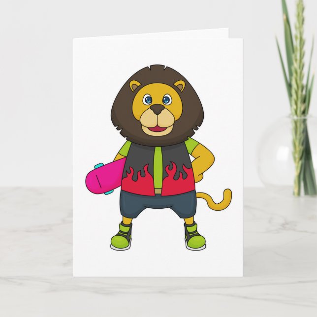 Lion as Skater with Skateboard Card (Front)