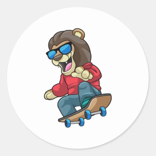 Lion as Skater with Skateboard Classic Round Sticker