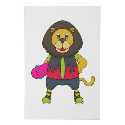 Lion as Skater with Skateboard Faux Canvas Print