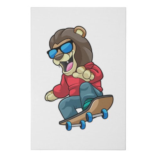 Lion as Skater with Skateboard Faux Canvas Print