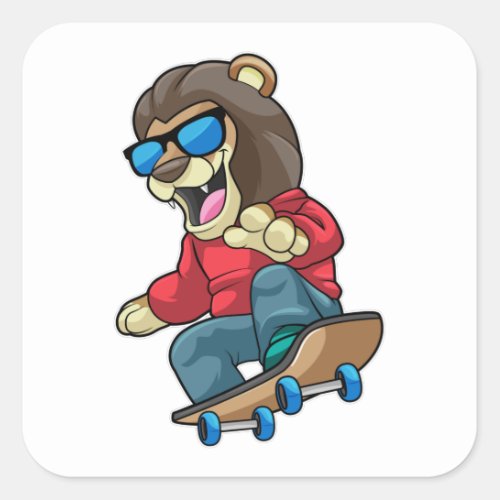 Lion as Skater with Skateboard Square Sticker