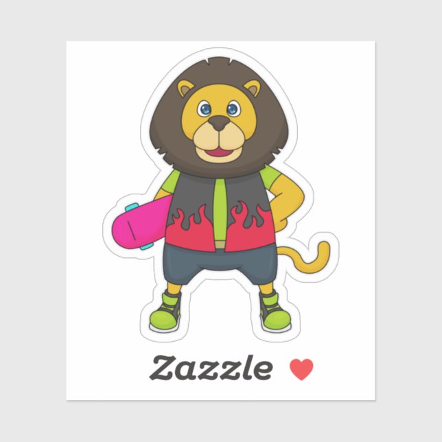 Lion as Skater with Skateboard Sticker (Sheet)