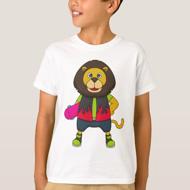 Lion as Skater with Skateboard T-Shirt (Front)