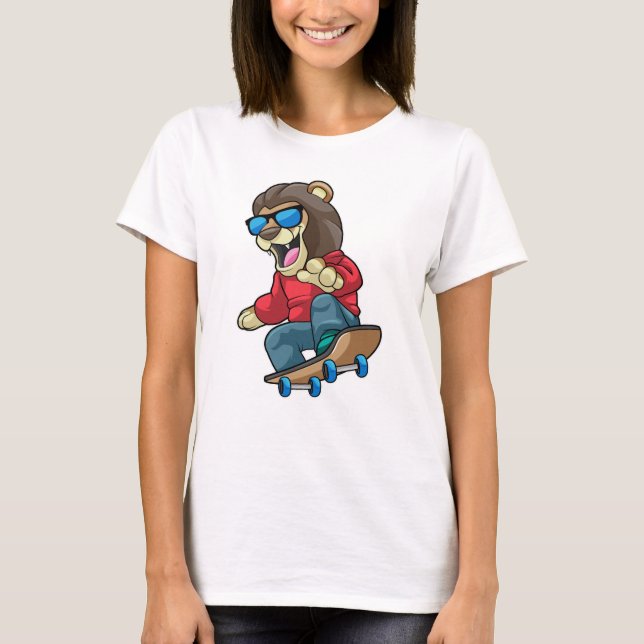 Lion as Skater with Skateboard T-Shirt (Front)