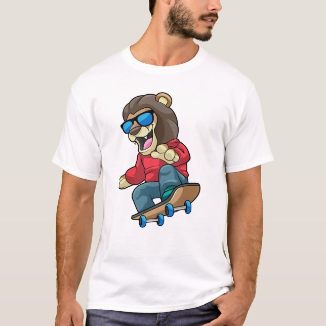Lion as Skater with Skateboard T-Shirt (Front)