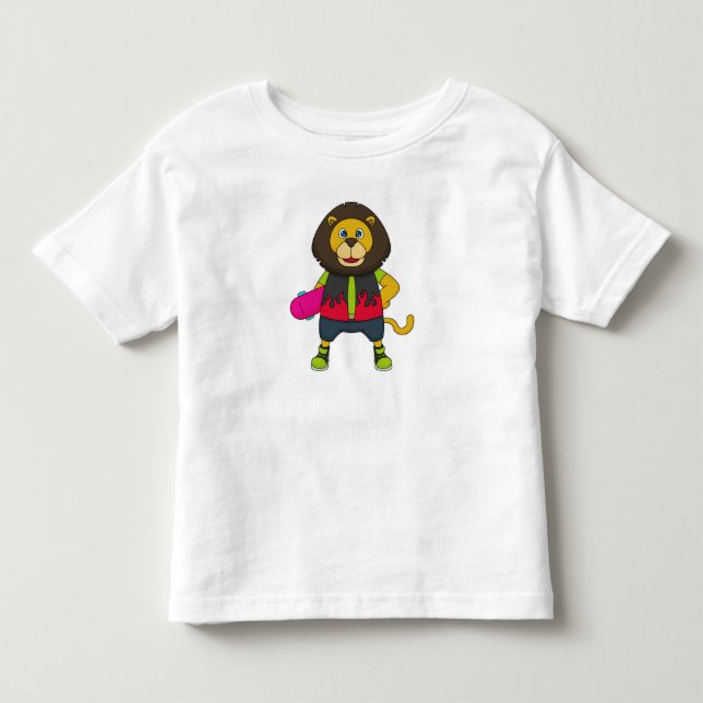 Lion as Skater with Skateboard Toddler T-shirt (Front)