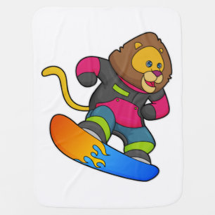 Lion as Snowboarder with Snowboard Baby Blanket