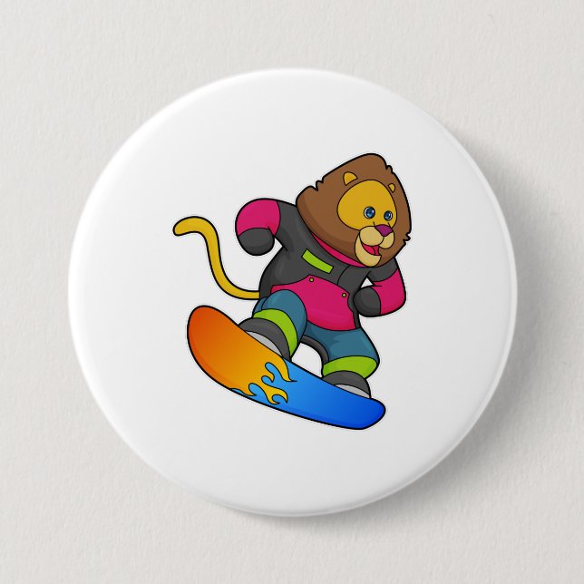 Lion as Snowboarder with Snowboard Button (Front)