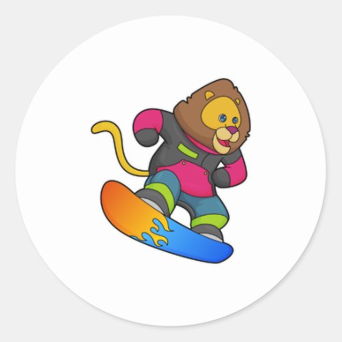 Lion as Snowboarder with Snowboard Classic Round Sticker
