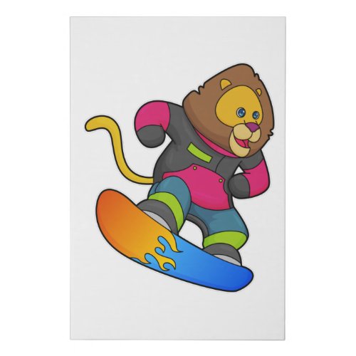 Lion as Snowboarder with Snowboard Faux Canvas Print