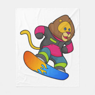 Lion as Snowboarder with Snowboard Fleece Blanket