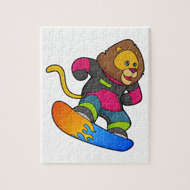 Lion as Snowboarder with Snowboard Jigsaw Puzzle (Vertical)