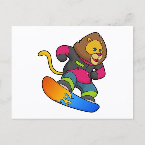 Lion as Snowboarder with Snowboard Postcard