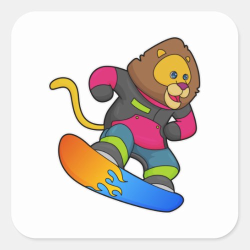 Lion as Snowboarder with Snowboard Square Sticker