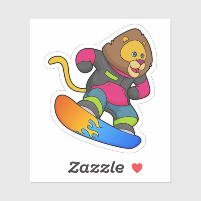 Lion as Snowboarder with Snowboard Sticker (Sheet)