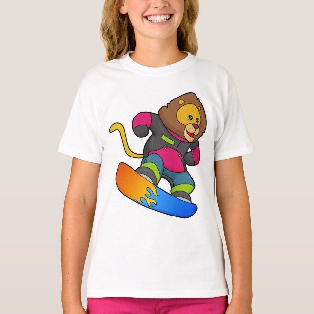 Lion as Snowboarder with Snowboard T-Shirt (Front)