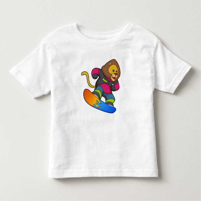 Lion as Snowboarder with Snowboard Toddler T-shirt (Front)
