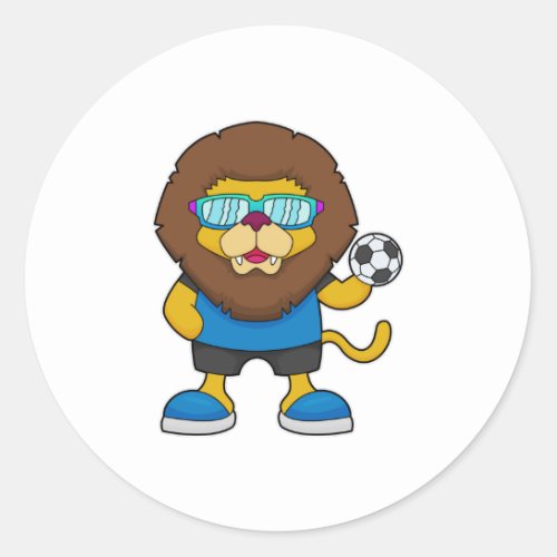 Lion as Soccer player with Soccer Classic Round Sticker