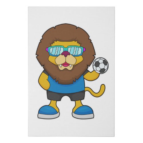 Lion as Soccer player with Soccer Faux Canvas Print