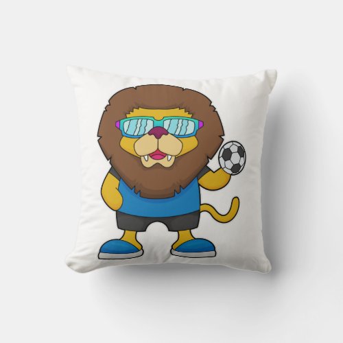 Lion as Soccer player with Soccer Throw Pillow