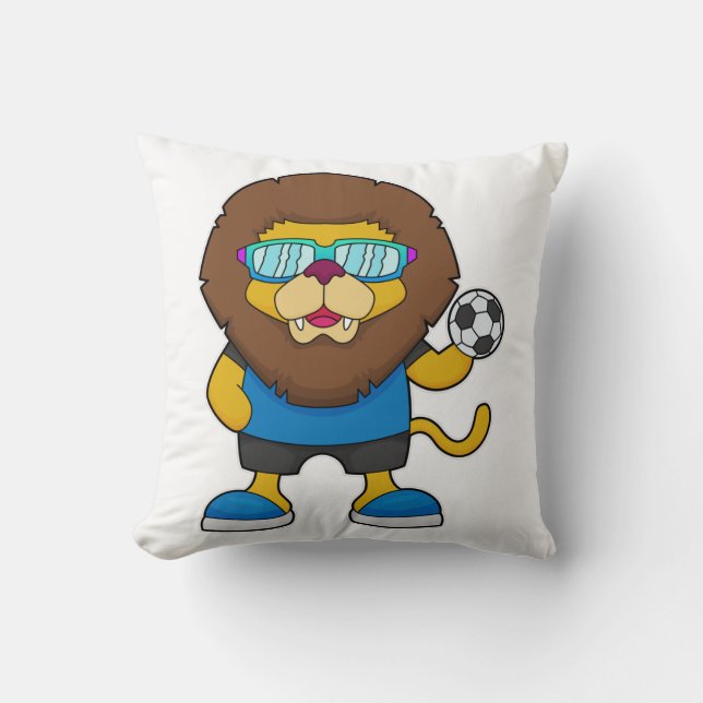 Lion as Soccer player with Soccer Throw Pillow (Front)