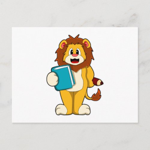 Lion as Student with Book Postcard