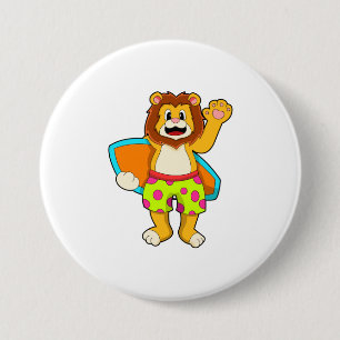 Lion as Surfer with Surfboard Button