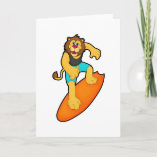 Lion as Surfer with Surfboard Card