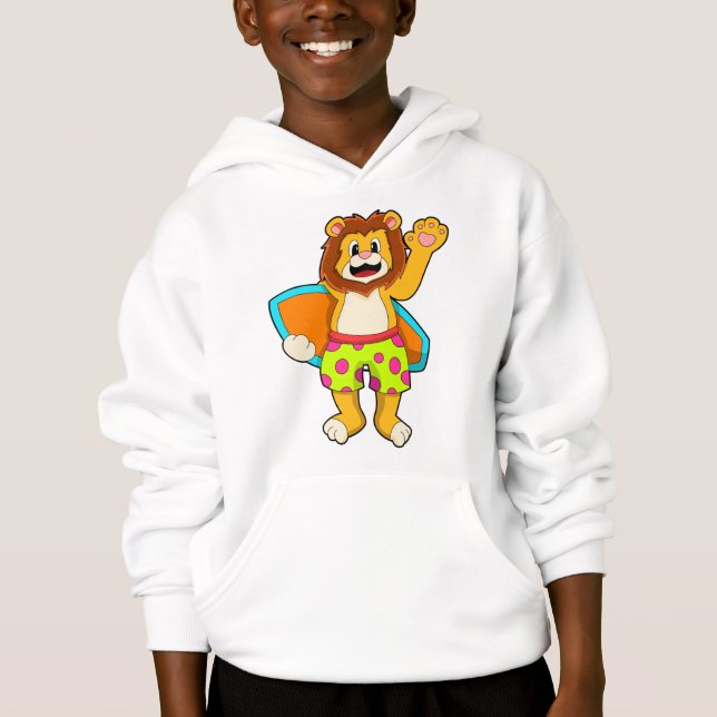Lion as Surfer with Surfboard Hoodie (Front)