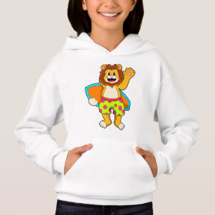 Lion as Surfer with Surfboard Hoodie