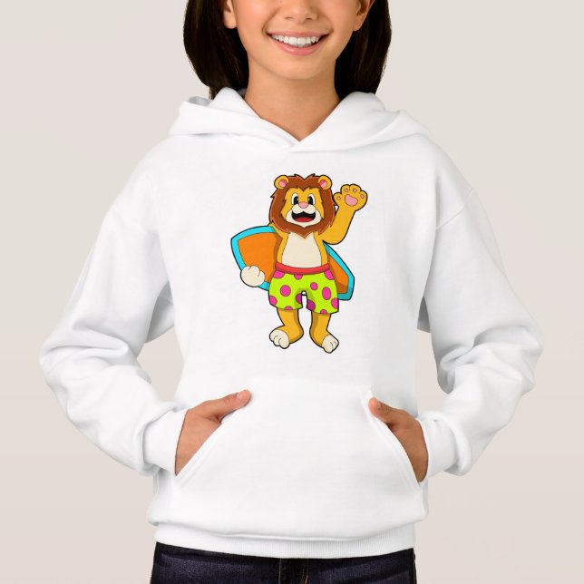Lion as Surfer with Surfboard Hoodie (Front)