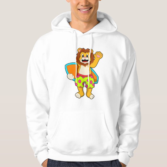 Lion as Surfer with Surfboard Hoodie (Front)