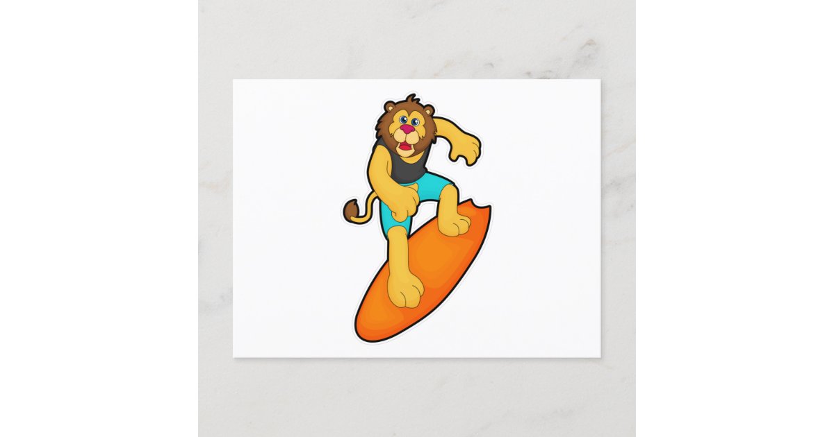 Lion as Surfer with Surfboard Postcard Zazzle