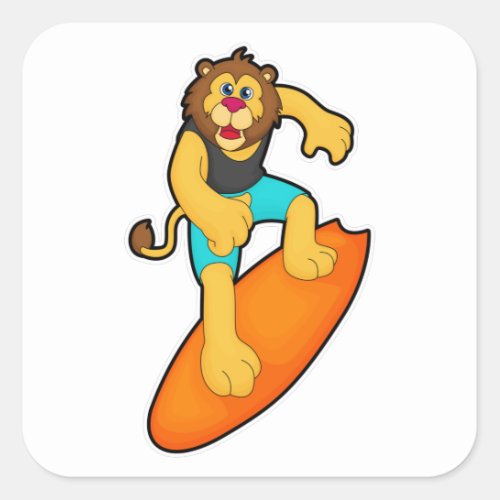 Lion as Surfer with Surfboard Square Sticker