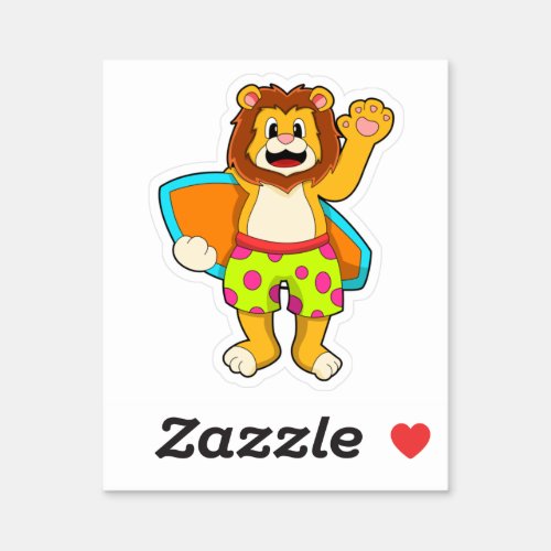 Lion as Surfer with Surfboard Sticker