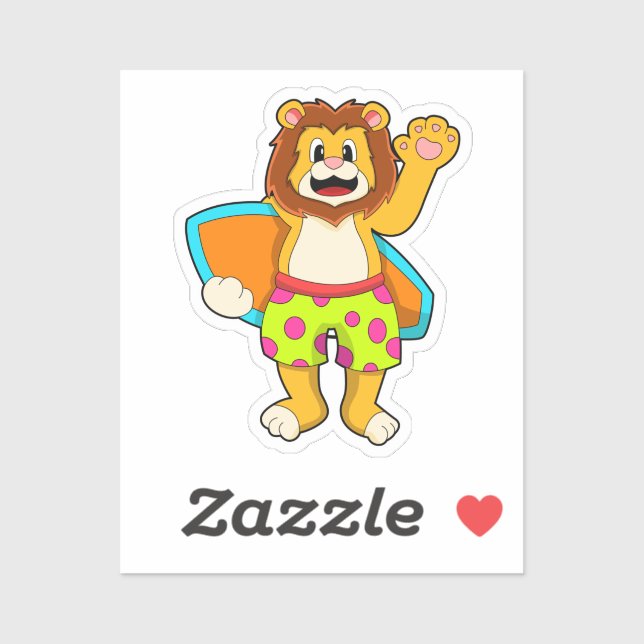 Lion as Surfer with Surfboard Sticker (Sheet)