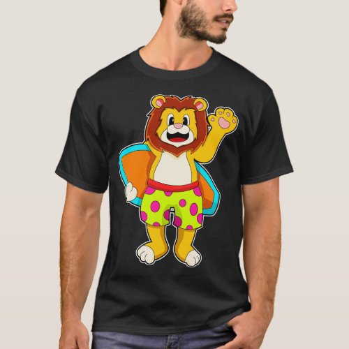 Lion as Surfer with Surfboard T_Shirt