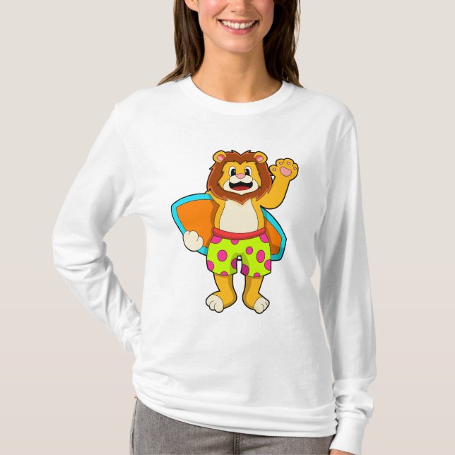Lion as Surfer with Surfboard T-Shirt (Front)