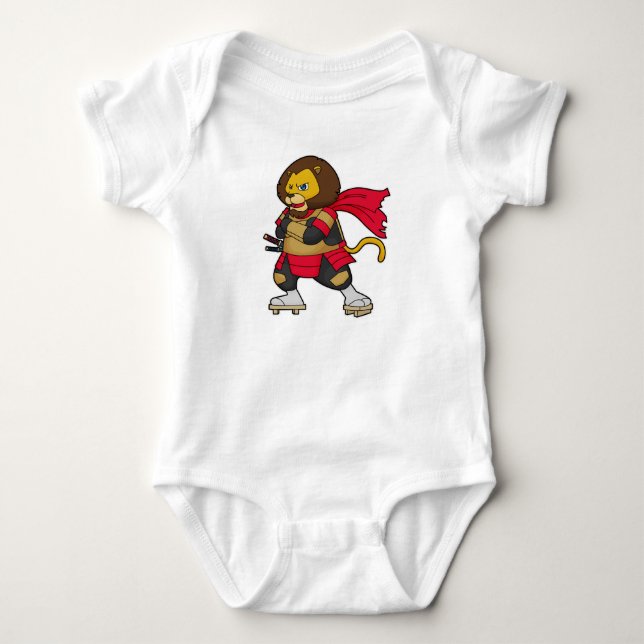 Lion as Warrior with Cape Baby Bodysuit (Front)