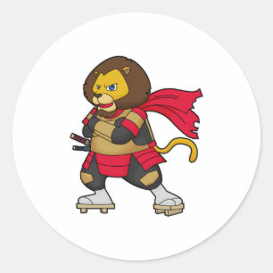 Lion as Warrior with Cape Classic Round Sticker
