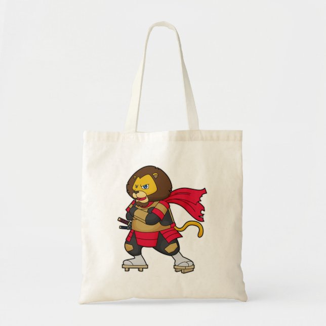Lion as Warrior with Cape Tote Bag (Front)